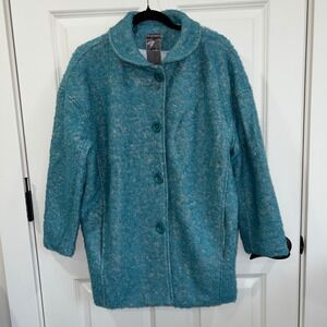 Moon Collection Retro Style Wool Blend Button Down Coat Turquoise Beige Medium